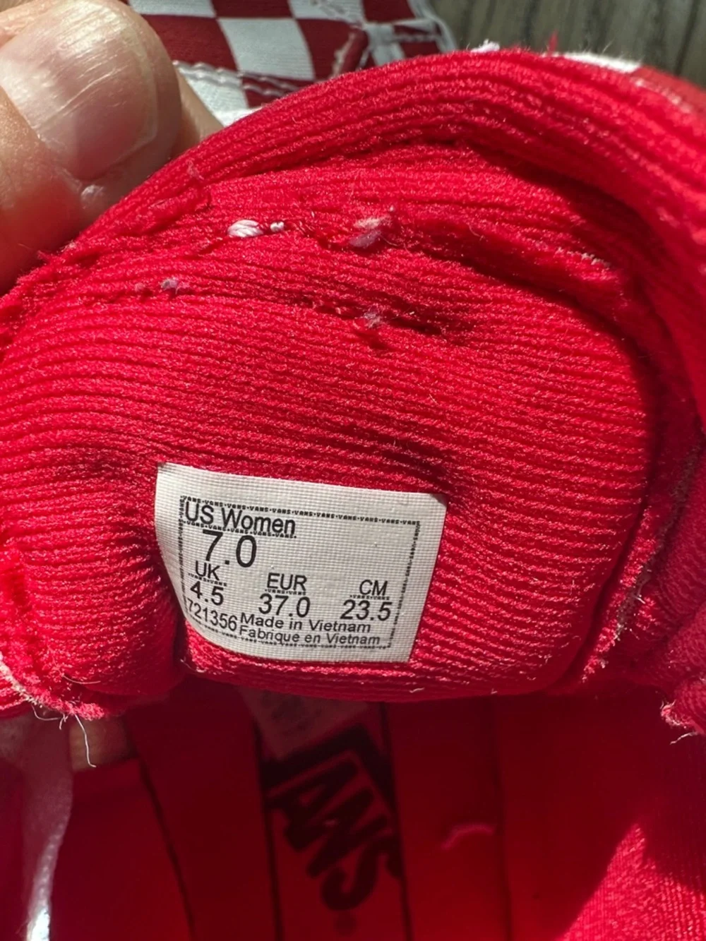 Vans Fillmore Hi checkerboard red‎ and white sneakers women’s size 7